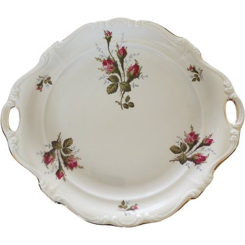 12" Rosenthal - Continental Pompadour Ivory Moss Rose Handled Cake Plate