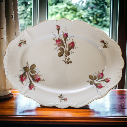 12" Rosenthal - Continental Pompadour Ivory Moss Rose Oval Serving Platter