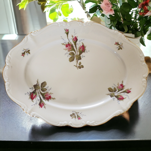 14" Rosenthal - Continental Pompadour Ivory Moss Rose Oval Serving Platter