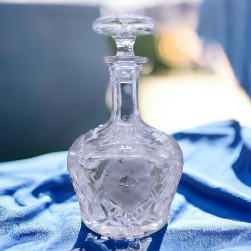 Kosta-Boda  Cut Floral Design Lead Crystal Glass Cordial Decanter & Stopper