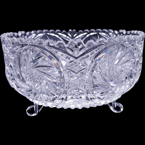 American Cut Eleanor Lead Crystal 8" Round 3-Toed Crimped Bowl