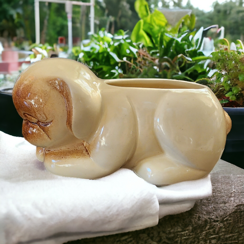 Art Shawnee Pottery Hand Painted Sleeping Puppy/Dog Planter