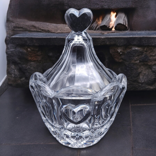 Crystal Clear Industries Sweetheart Hearts & Vertical Cut Candy Dish & Lid