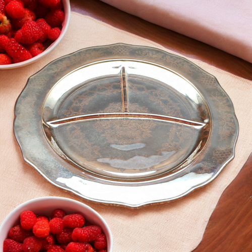 Federal Glass Normandie Iridescent Utility Ware Pressed Glass Grill Plate