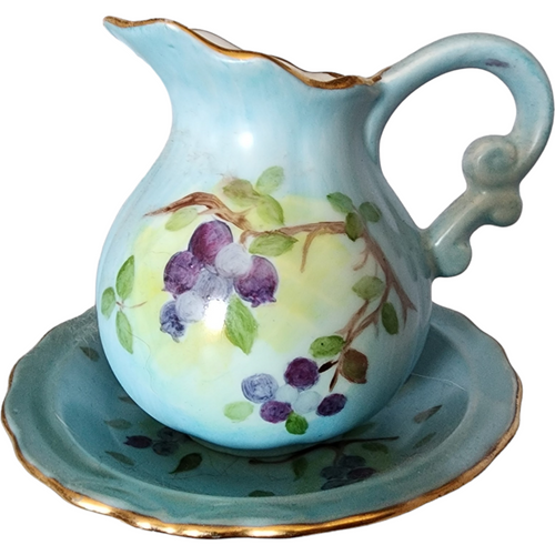 Hand-Painted Porcelain Mini Pitcher and Plate Set by Jean Pierce