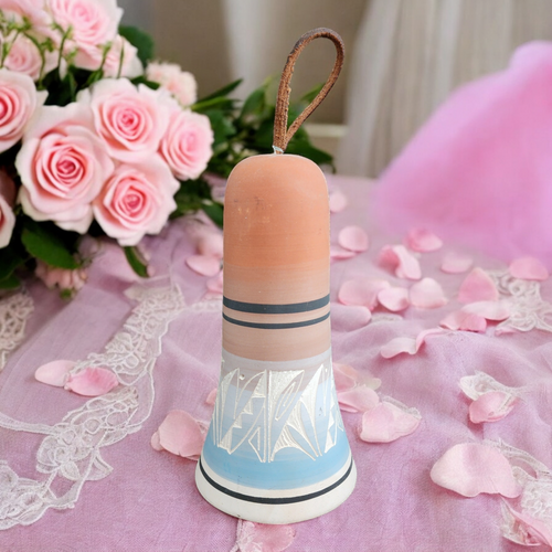 Handcrafted Pottery Ceramic Terracotta Bell by Silas Navajo with Leather Strap
