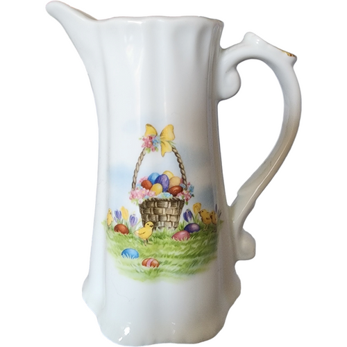 Fielder Keepsakes Porcelain Ruffled Top Edge & Sturdy Handle Easter Pitcher Collectible Piece