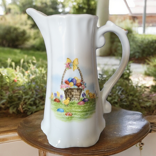Fielder Keepsakes Porcelain Ruffled Top Edge & Sturdy Handle Easter Pitcher Collectible Piece
