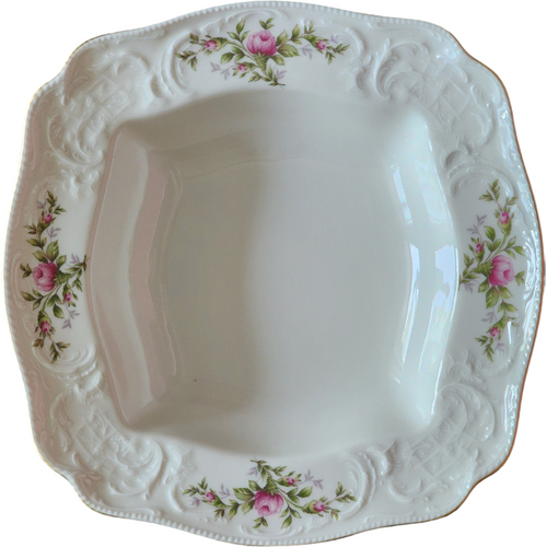 9" Rosenthal Continental Moss Rose Pompadour Ivory Square Vegetable Bowl
