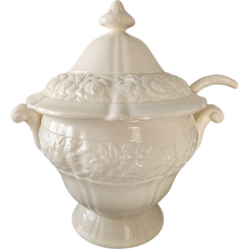 Vintage Ceramic Soup Tureen with Matching Lid and Ladle