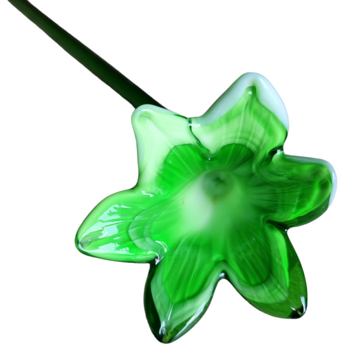 20" Art Glass Green Lily Hand Blown Long Green Stem Flower Murano Style