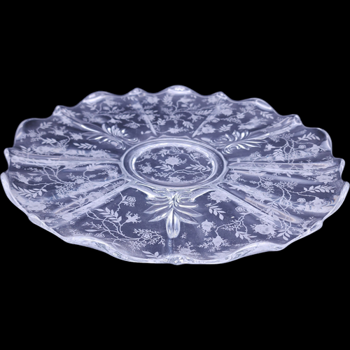 Fostoria Chintz Etched Baroque Shape Sandwich Torte Plate