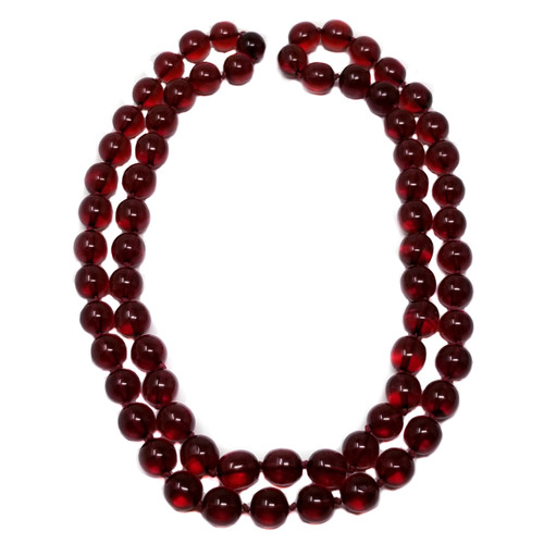 Red Cherry Amber Bakelite 46" Rope Bead Necklace