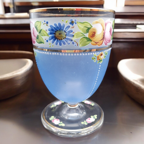 Hand Painted Raised Enamel Flowers Blue Pink Yellow Green Vase