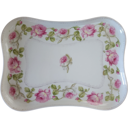 M.Z. Austria Pink & White Roses No Trim Porcelain Tray
