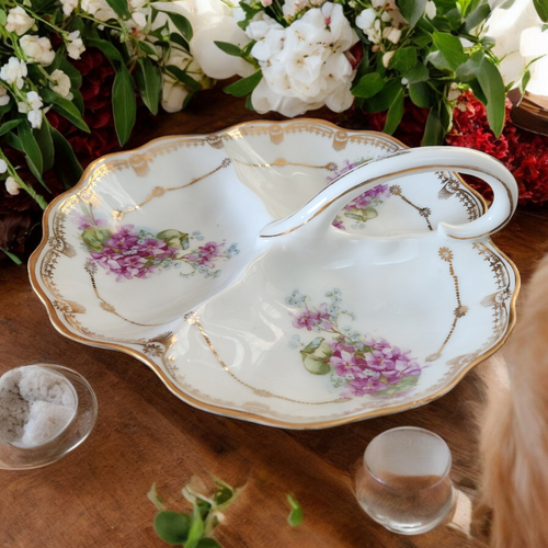 C.S. Prussia Porcelain Delicate Floral Motif and Gold Trim Divided Dish