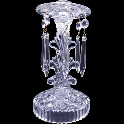 Indiana Glass Candlestick with Attached Bobeche & 6 Prisms
