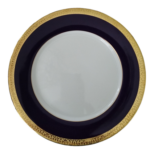 Royal Gallery Gold Buffet Scrolls Band Cobalt Blue Dinner Plate