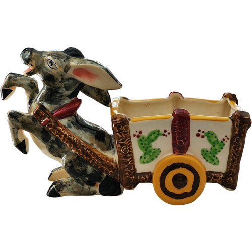 Ucagco Pottery Donkey Pulling Cart Hand Painted Planter Japan