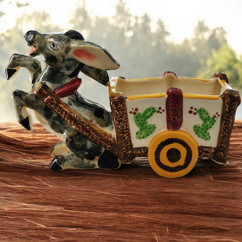 Ucagco Pottery Donkey Pulling Cart Hand Painted Planter Japan