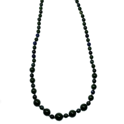 Dark Green & Blue Marbled Bakelite 59" Long Alternating Bead Necklace