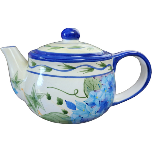 Blue Rhododendron & Leaves Fine Porcelain Teapot 6 Cups