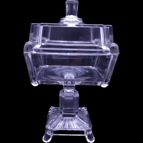 Adams & Co Clear Pressed Glass Ridge Panel Design Adams Post Compote & Lid