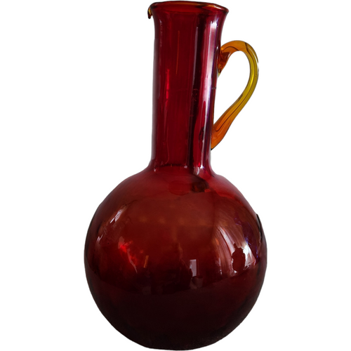 Ruby Red Amberina Optic Glass Pitcher Jug Long Neck Vase Creut Decanter