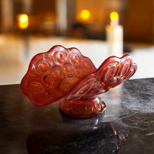 Smith Glass Moon and Star Amberina Orange Banana Boat Stand