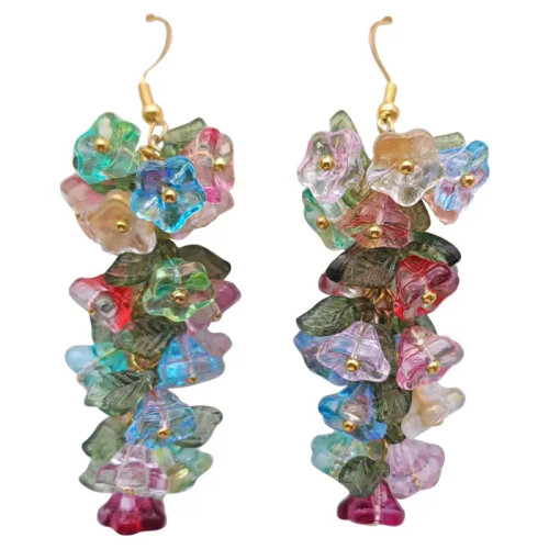 Vintage Swarovski Multicolor Flower Cluster Dangle Earrings, Vermeil, Sterling