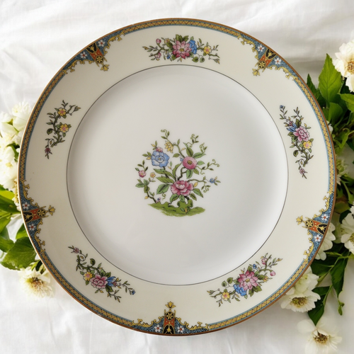 Noritake Florals Cream Band Blue & Yellow Edge Dinner Plate