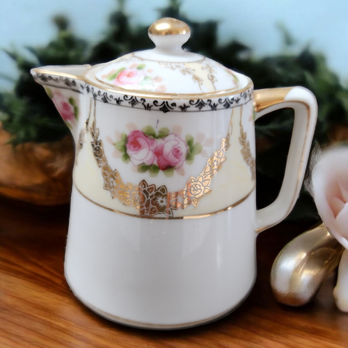Noritake Gold Swags Pink Roses Gold Trim Creamer & Lid
