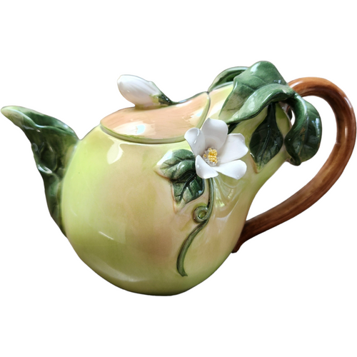 Ambiance Embossed Glazed Porcelain Figural Mini Teapot & Lid