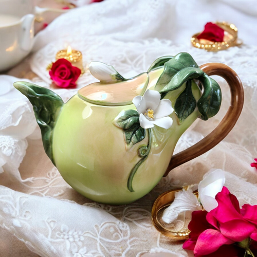 Ambiance Embossed Glazed Porcelain Figural Mini Teapot & Lid
