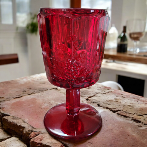 Wright Glass L G Panel Grape Ruby Water Goblet