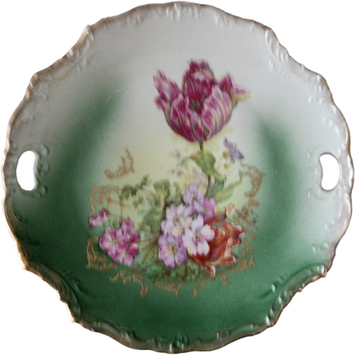 Z S & Co Scherzer Gold Filigree Floral In Center Handled Torte Plate