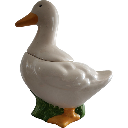 Metlox California Pottery Figural White Goose Shaped Cookie Jar & Lid