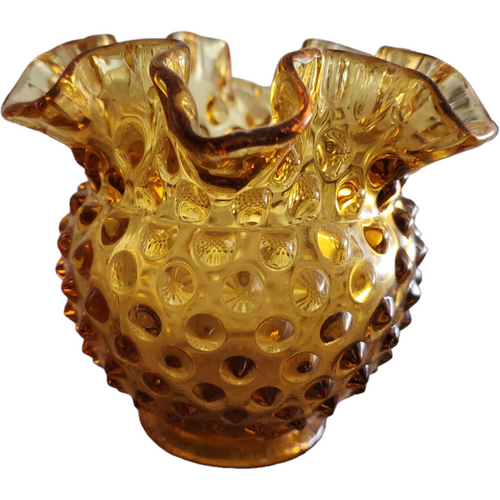 Fenton Hobnail Colonial Amber Miniature Double Crimp Vase
