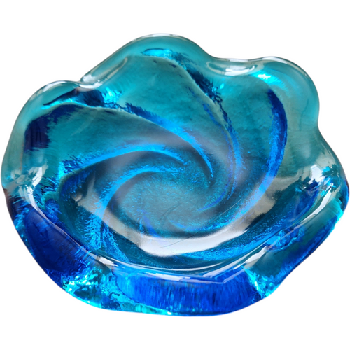 Fenton Bright Aqua Blue Swirl Textured Ashtray Trinket Candy Dish