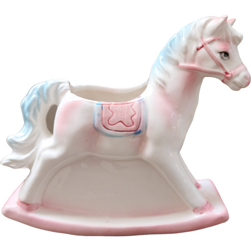 Lefton Hand Painted Ceramic Rocking Horse Planter or Vase Japan