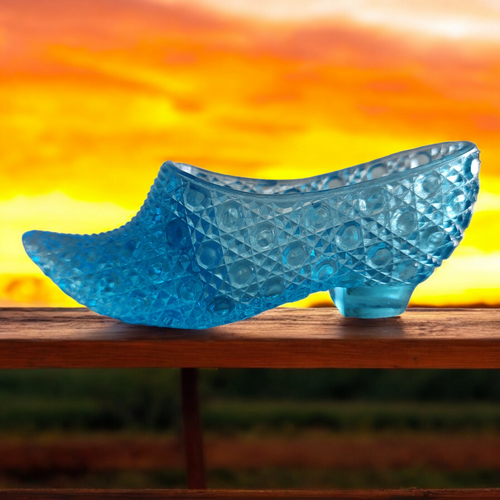 EAPG Aqua Blue Glass Victorian Slipper Vase