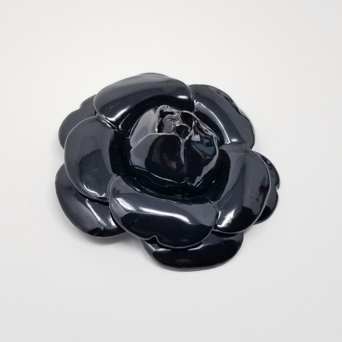Oscar de la Renta Oversized Black Enamel Rose Brooch Pin
