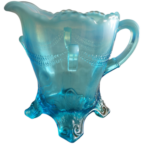 Jefferson Glass Swag with Brackets Blue Opalesce Drape Design Creamer