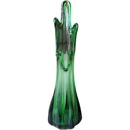 10" Emerald Green Crystal Art Stretched Glass Hand Blown Bud Emerald Green Vase Taiwan