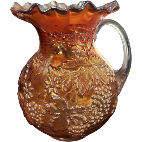 Dugan Glass Floral and Grape Marigold Carnival Pitcher
