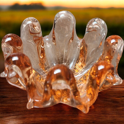 Vintage Venetian Hand Blown Amber Art Glass Swung Bowl