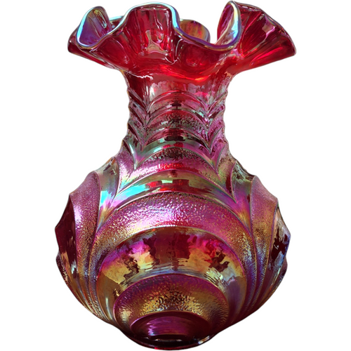 Fenton Amethyst Iridescent Carnival Reverse Drape Drapery Flower Vase