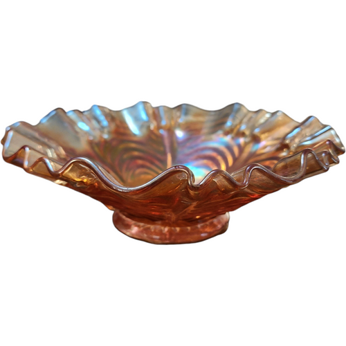 Imperial Glass-Ohio Arcs Marigold Swags Panel Carnival Ruffled Bowl