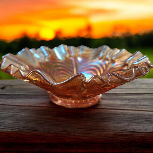 Imperial Glass-Ohio Arcs Marigold Swags Panel Carnival Ruffled Bowl