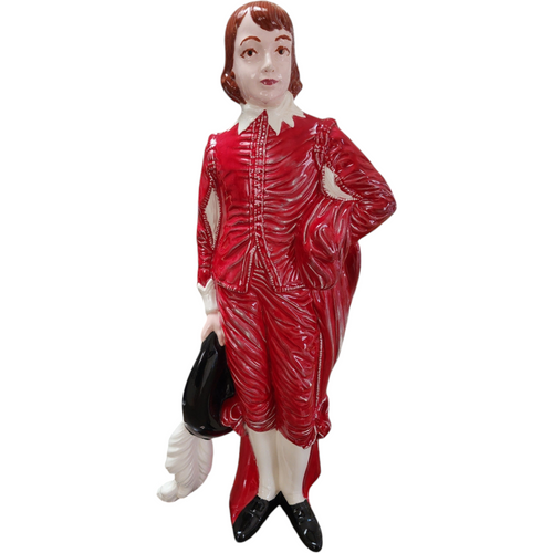 12" Charming Vintage Ceramic Boy Large Figurine in Vibrant Red Outfit